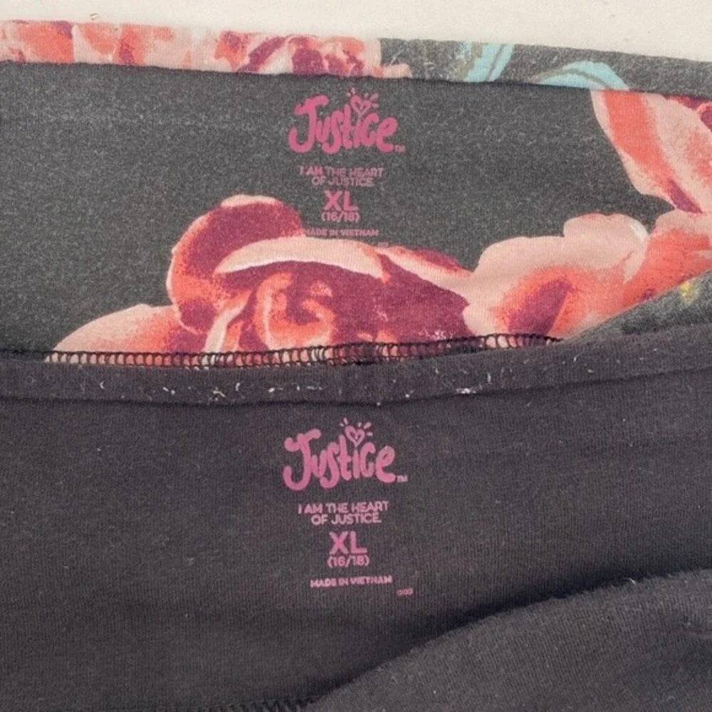 Lot of 2 Justice Full Length Leggings Floral Spellout Leg Girls XL 16/18